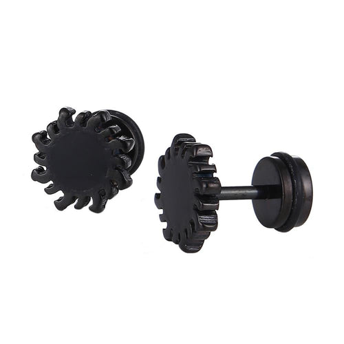 Fake Piercing Expander Sonne schwarz Kreis Schraubverschluss Edelstahl - chic - net.de