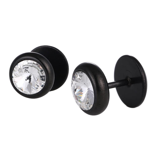 Fake Piercing Expander weißer Zirkonia Stein schwarz Schraubverschluss Edelstahl - chic - net.de
