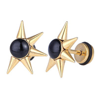 Cargar imagen en el visor de la galería, Fake Piercing Expander Zacken schwarzer Stein goldfarben Schraubverschluss Edelstahl - chic - net.de

