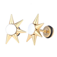Load image into Gallery viewer, Fake Piercing Expander Zacken weißer Stein goldfarben Schraubverschluss Edelstahl - chic - net.de
