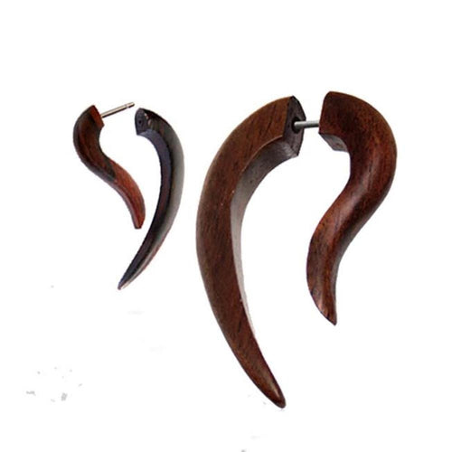 Fake Piercing Haken, Sonoholz, dunkelbraun Maserung, Edelstahlbügel Verschluss - chic - net.de