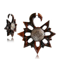 Load image into Gallery viewer, Fake Piercing Narraholz Edelweiß Edelstahl Steel Inlay Blume Ohrstecker Organic Tribal - chic - net.de
