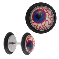 Load image into Gallery viewer, Fake Piercing Plug Edelstahl Auge blau rote Adern schwarz Gummiring 7 mm - chic - net.de
