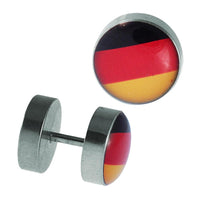 Load image into Gallery viewer, Fake Piercing Plug Edelstahl Streifen Balken schwarz rot gelb 10 mm - chic - net.de
