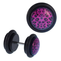 Load image into Gallery viewer, Fake Piercing Plug Leoparden Fell Muster Pink Gummiring 7 mm - chic - net.de
