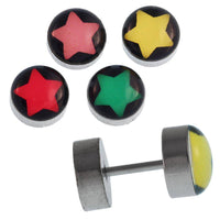 Load image into Gallery viewer, Fake Piercing Plug Schraubverschluss Edelstahl silbern Stern bunt schwarz - chic - net.de
