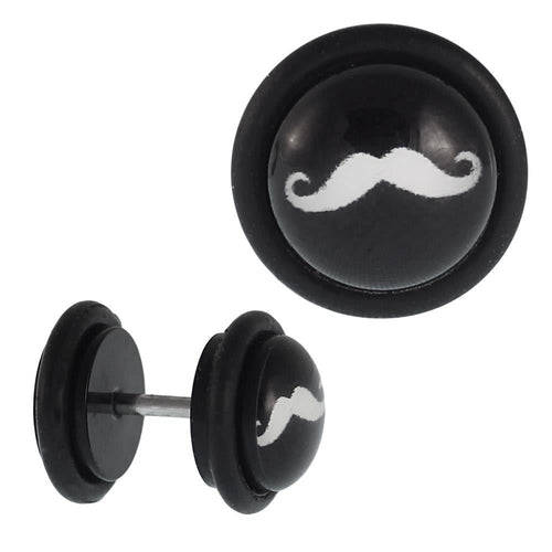 Fake Piercing Plug schwarz mit weißem Mustache Schurrbart Gummiring 7 mm - chic - net.de