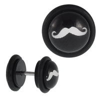 Load image into Gallery viewer, Fake Piercing Plug schwarz mit weißem Mustache Schurrbart Gummiring 7 mm - chic - net.de
