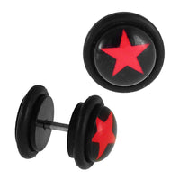 Load image into Gallery viewer, Fake Piercing Plug schwarz Stern rot Groß Gummiring 7 mm - chic - net.de
