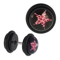 Load image into Gallery viewer, Fake Piercing Plug Tunnel Stern rosa Leoparden Fell Gummiring 7 mm - chic - net.de
