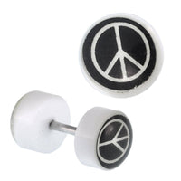 Load image into Gallery viewer, Fake Piercing Plug Tunnel weiß Peace Zeichen Acryl Gummiring 7 mm - chic - net.de
