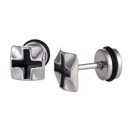 Fake Piercing Quadrat mit schwarzem Plus Zeichen Edelstahl Schraubverschluss silberfarben - chic - net.de