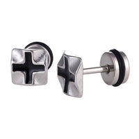 Cargar imagen en el visor de la galería, Fake Piercing Quadrat mit schwarzem Plus Zeichen Edelstahl Schraubverschluss silberfarben - chic - net.de
