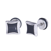 Load image into Gallery viewer, Fake Piercing Quadrat schwarz Seiten nach innen gewölbt Edelstahl Schraubverschluss silberfarben - chic - net.de
