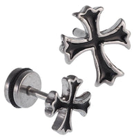 Load image into Gallery viewer, Fake Piercing schwarzes Kreuz Edelstahl Schraubverschluss silber Farben - chic - net.de

