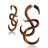 Load image into Gallery viewer, Fake Piercing Siame Holz braun gemasert 1 mm verschlungene S - Formen - chic - net.de
