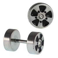 Load image into Gallery viewer, Fake Piercing silberfarben schwarze Punkte Flächen Zirkonia weiß mini 7 mm Edelstahl - chic - net.de
