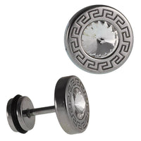 Cargar imagen en el visor de la galería, Fake Piercing silbern rund kleiner Zirkonia weiß 10 mm quadratisches Muster Edelstahl - chic - net.de
