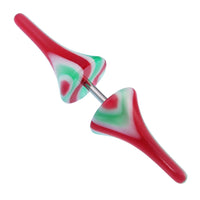 Load image into Gallery viewer, Fake Piercing Spikes mit rot - grün - weiß Muster Stern Kunststoff mit Edelstahl Stab 1mm - chic - net.de
