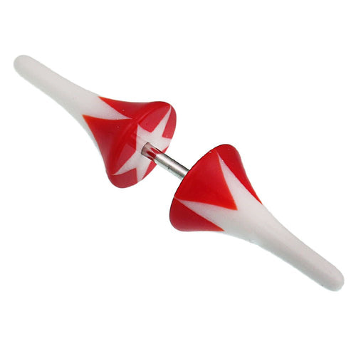 Fake Piercing Spikes mit rot - weiß Muster Stern Kunststoff mit Edelstahl Stab 1mm - chic - net.de