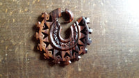 Load image into Gallery viewer, Fake Piercing Zackenrad Holz Edelstahl handgeschnitzt groß dunkelbraun Dehner - chic - net.de
