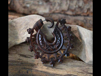 Load image into Gallery viewer, Fake Piercing Zackenrad Holz Edelstahl handgeschnitzt groß dunkelbraun Dehner - chic - net.de
