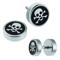 Load image into Gallery viewer, Fake Plug Piercing Edelstahl schwarz silber Totenkopf 8 mm rund Ohrstecker - chic - net.de
