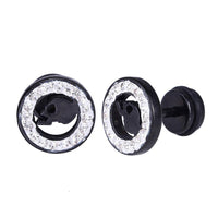 Load image into Gallery viewer, Fake Plug Piercing Edelstahl schwarz weißer Zirkonia Rand Totenkopf Schädel schwarz - chic - net.de

