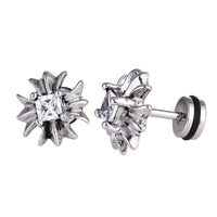 Cargar imagen en el visor de la galería, Fake Plug Piercing Edelstahl silberfarben Blume Zirkonia Stein weiß rund - chic - net.de
