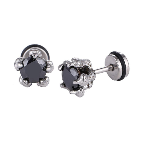 Fake Plug Piercing Edelstahl silberfarben Kralle hält großen Zirkonia Stein schwarz - chic - net.de