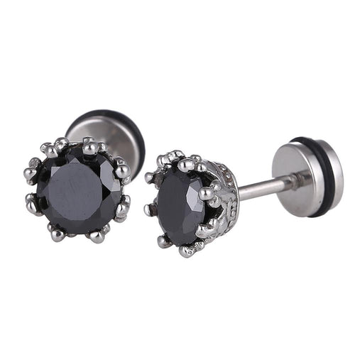 Fake Plug Piercing Edelstahl silberfarben Krone schwarzer Stein - chic - net.de