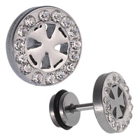 Load image into Gallery viewer, Fake Plug Piercing Edelstahl silberfarben Rand Zirkonia Steine Kreuz mittig - chic - net.de
