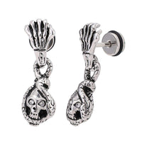 Load image into Gallery viewer, Fake Plug Piercing Edelstahl Skelett Hand Totenkopf mit Schlange Schraubverschluss - chic - net.de
