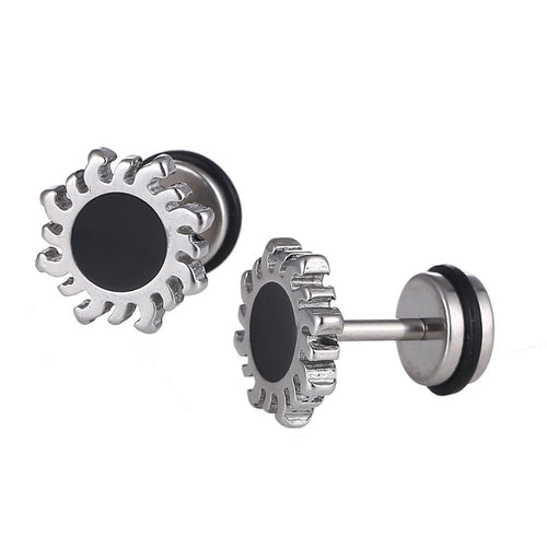 Fake Plug Piercing Edelstahl Sonne schwarzer Kreis silberfarben Schraubverschluss - chic - net.de