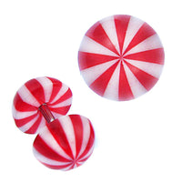 Cargar imagen en el visor de la galería, Fake Plug Piercing Halbkugel in rot - weiß gestreift aus Acryl und Edelstahl Stift 1mm - chic - net.de
