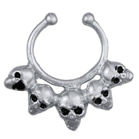 Load image into Gallery viewer, Fake Septum Piercing silberfarben Totenköpfe schwarze Augen Edelstahl - chic - net.de
