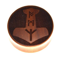 Cargar imagen en el visor de la galería, Flesh Plug Holz braun Mjölnir Runen double flared - chic - net.de
