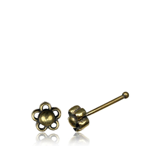 Gerader Nasenstecker Nostril Tragus antik golden Blume Bögen Messing 8 mm lang - chic - net.de