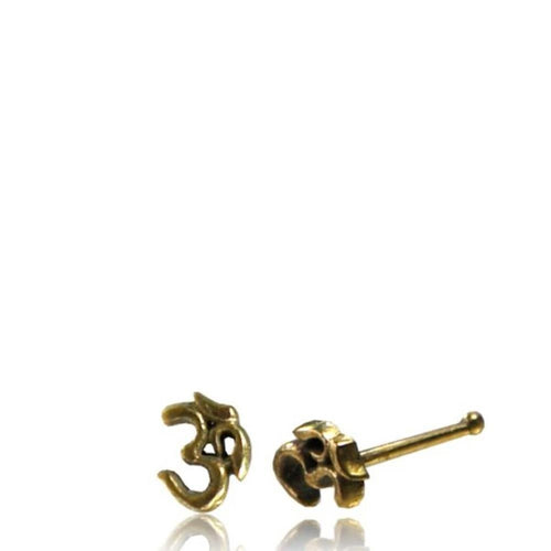 Gerader Nasenstecker (oder Tragus) golden OM - Zeichen Brass Messing 8mm lang - chic - net.de