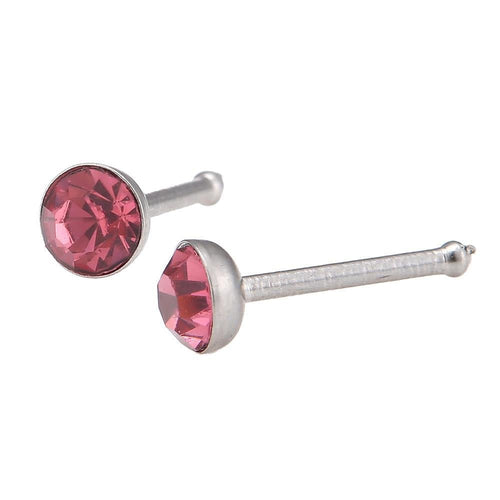Gerader Nasenstecker silber Farben mini Stein rosa Chirurgenstahl - chic - net.de