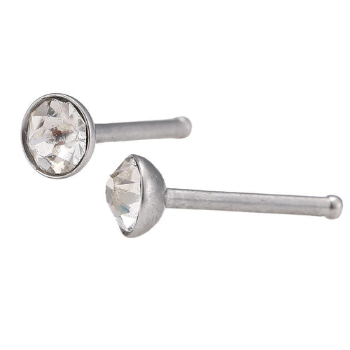 Gerader Nasenstecker silber Farben mini Stein weiß Chirurgenstahl - chic - net.de