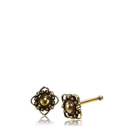 Gerader Nasenstecker Tragus antik golden Blüte eckig Messing 8 mm lang - chic - net.de