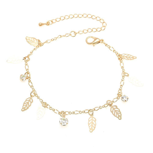 Glitzer Brass Armband golden Blätter Zirkonia weiß facettiert 18 - 24 cm verstellbar - chic - net.de