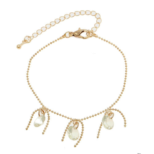 Glitzer Brass Armband golden Kugeln Zirkonia hellgrün facettiert verstellbar 165 - 225 mm - chic - net.de