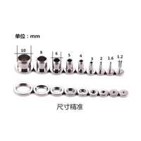 Load image into Gallery viewer, A set of eleven Metalltunnel Tunnel Chirurgenstahl Unisex Edelstahl Plug silbern Rand Expander Piercings, sized 1.2 to 10 mm, each labeled by diameter, is lined up on a white background with Chinese text and &quot;mm&quot; shown.
