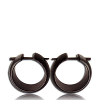 Load image into Gallery viewer, Holz Pin Creolen handgeschnitzt abgerundet dunkelbraun Horn - Pin Ohrringe 20 mm - chic - net.de
