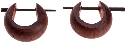 Holz Pin - Ohrringe 14 mm rund braun Creolen Pin schwarz handgeschnitzt - chic - net.de