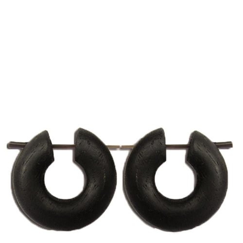 Holz Pin Ohrringe groß rund breit schwarz Creolen, C - Form - chic - net.de