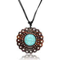 Load image into Gallery viewer, Holzkette Rad 45 mm Türkis Halskette Sonoholz Baumwolle Unisex verstellbar - chic - net.de
