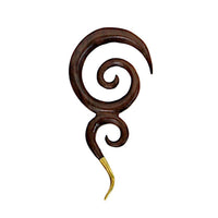 Load image into Gallery viewer, Holz Dehnschnecke Ohr Piercing Doppel Spirale Brass Ende
